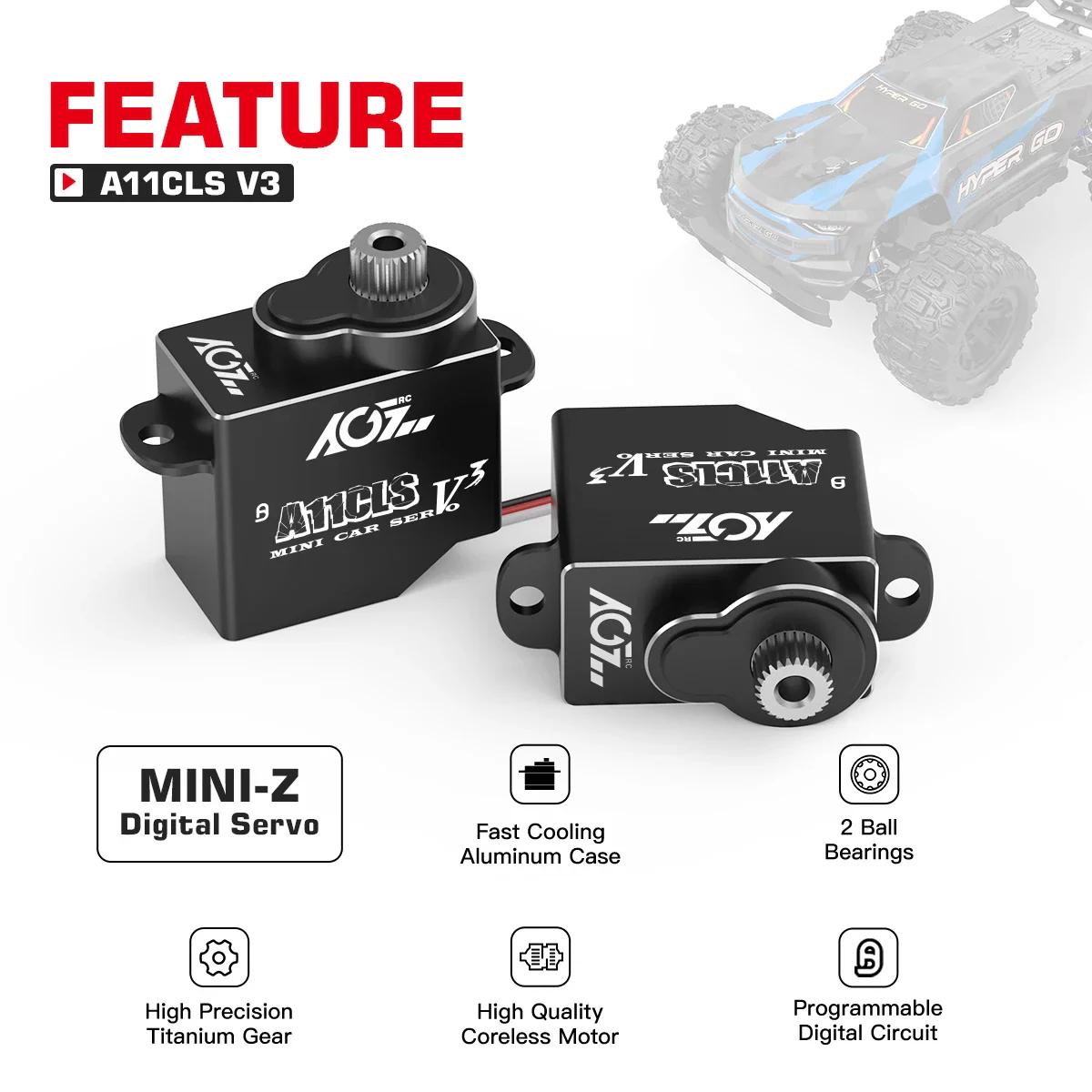 AGFRC A11CLS V3 – микро цифровой серво 1.4KG coreless, программируемый для Mini Z 1/28–1/18 AGFRC A11CLS V3 – микро цифровой серво 1.4KG coreless, программируемый для Mini Z 1/28–1/18