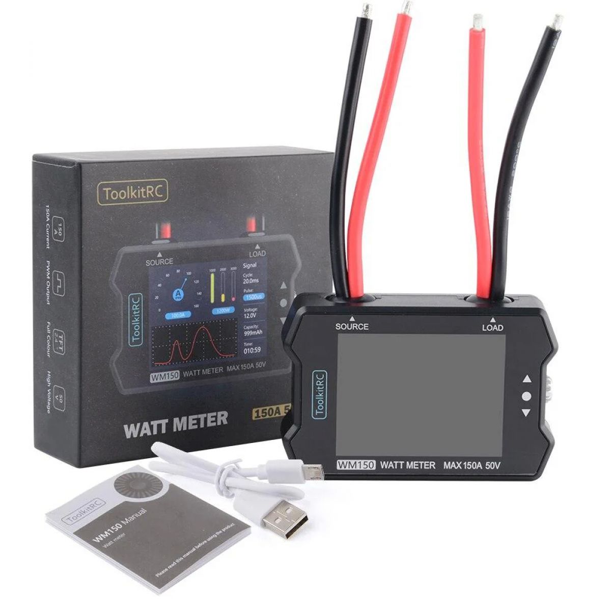 ToolkitRC WM150 Ваттметр 150A 50V, ЖК-дисплей, тестер тока и напряжения, PWM, для RC FPV и зарядки ToolkitRC WM150 Ваттметр 150A 50V, ЖК-дисплей, тестер тока и напряжения, PWM, для RC FPV и зарядки