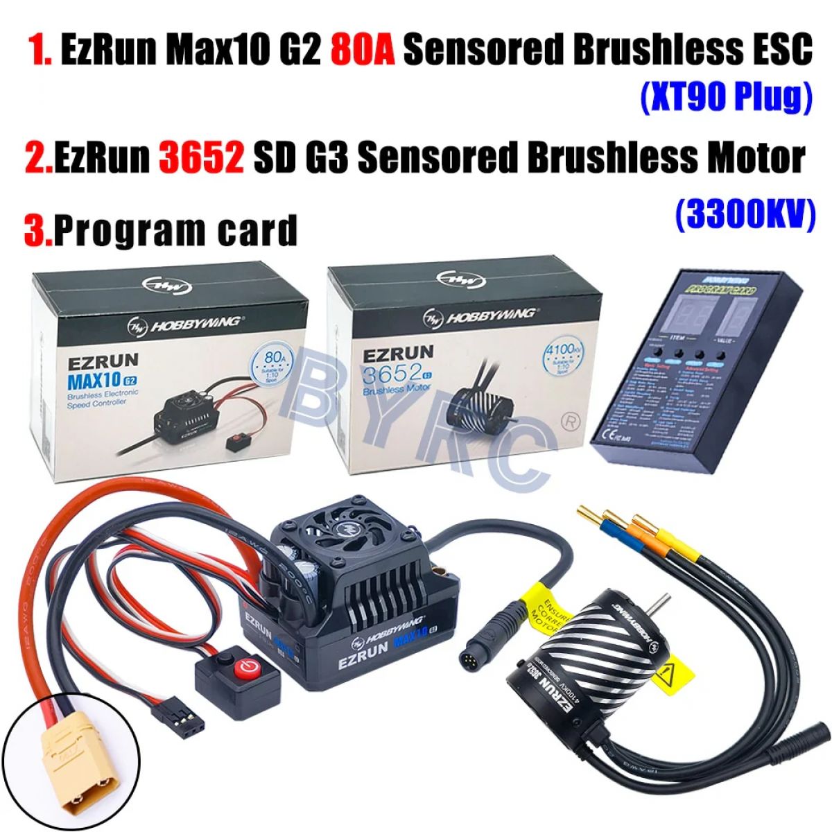 Бесколлекторный ESC HobbyWing EZRUN MAX10 G2 80A с мотором 3652 SD G3 5400/4100/3300KV для 1/10 RC Бесколлекторный ESC HobbyWing EZRUN MAX10 G2 80A с мотором 3652 SD G3 5400/4100/3300KV для 1/10 RC