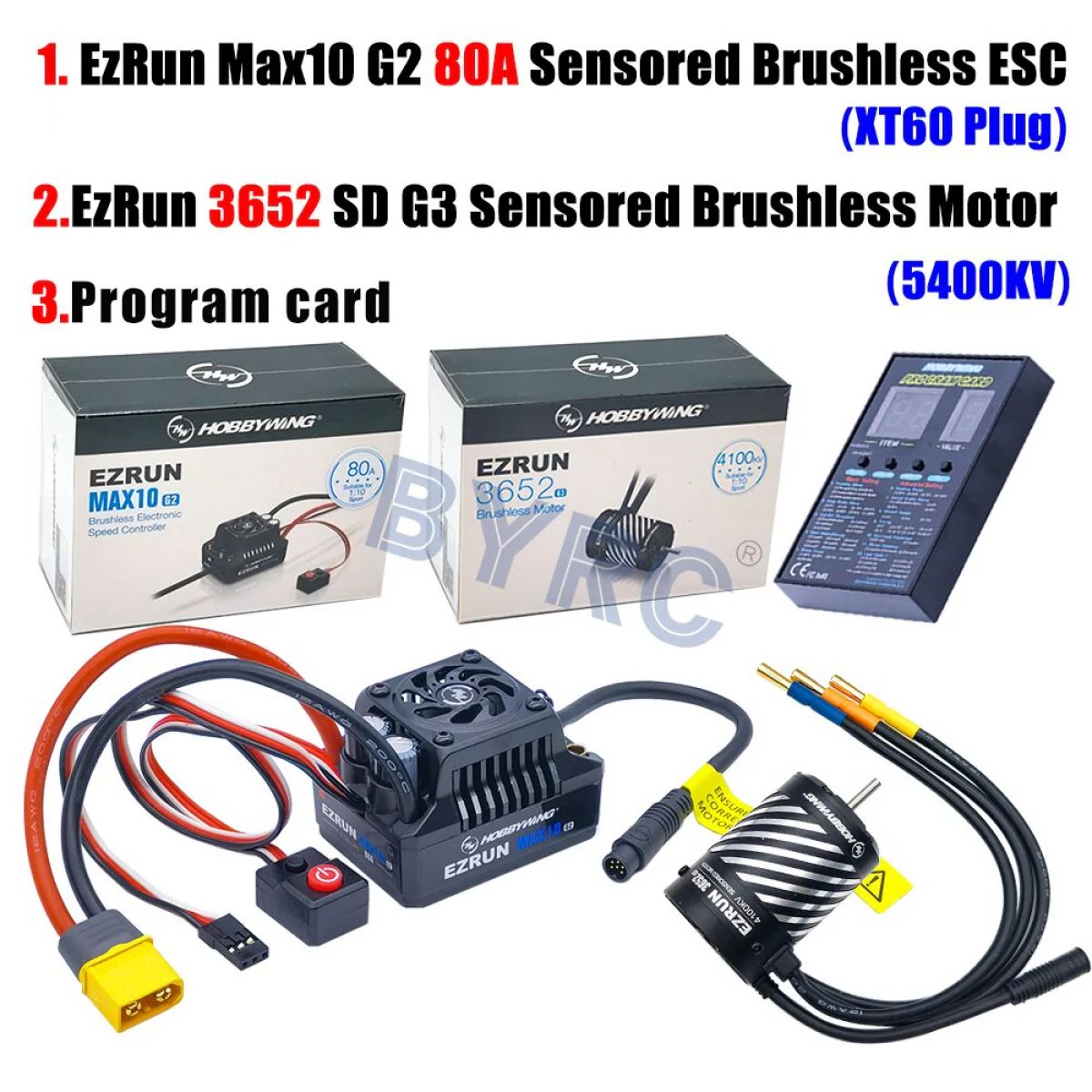 Бесколлекторный ESC HobbyWing EZRUN MAX10 G2 80A с мотором 3652 SD G3 5400/4100/3300KV для 1/10 RC Бесколлекторный ESC HobbyWing EZRUN MAX10 G2 80A с мотором 3652 SD G3 5400/4100/3300KV для 1/10 RC