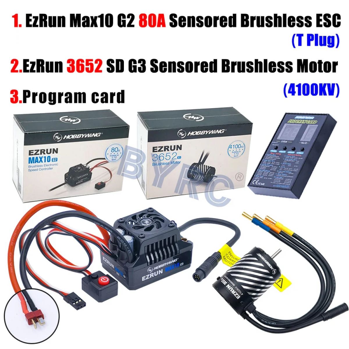 Бесколлекторный ESC HobbyWing EZRUN MAX10 G2 80A с мотором 3652 SD G3 5400/4100/3300KV для 1/10 RC Бесколлекторный ESC HobbyWing EZRUN MAX10 G2 80A с мотором 3652 SD G3 5400/4100/3300KV для 1/10 RC