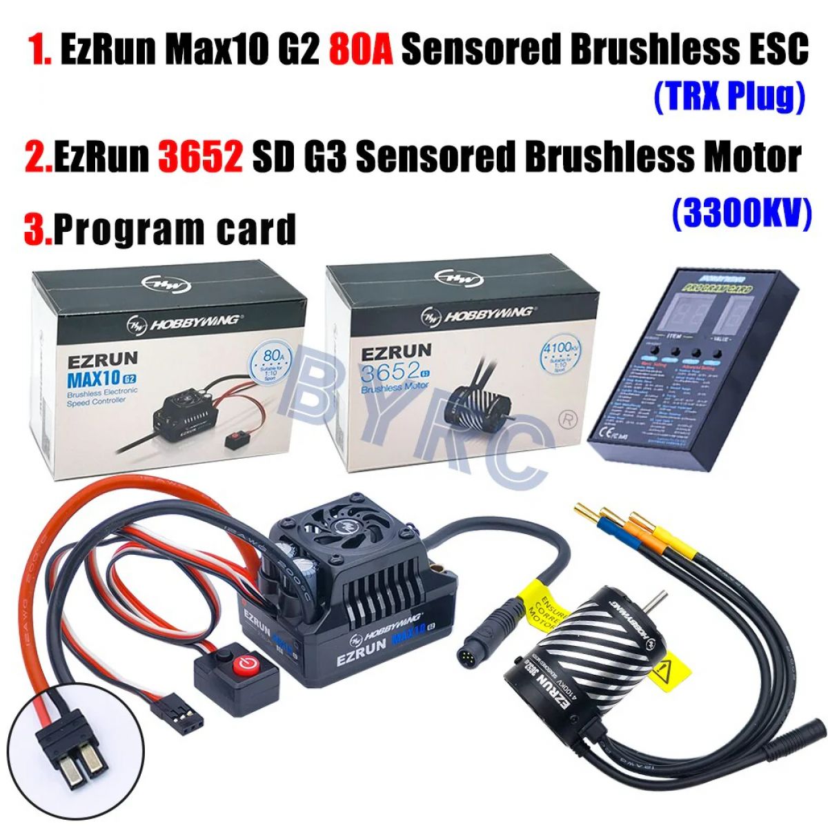 Бесколлекторный ESC HobbyWing EZRUN MAX10 G2 80A с мотором 3652 SD G3 5400/4100/3300KV для 1/10 RC Бесколлекторный ESC HobbyWing EZRUN MAX10 G2 80A с мотором 3652 SD G3 5400/4100/3300KV для 1/10 RC