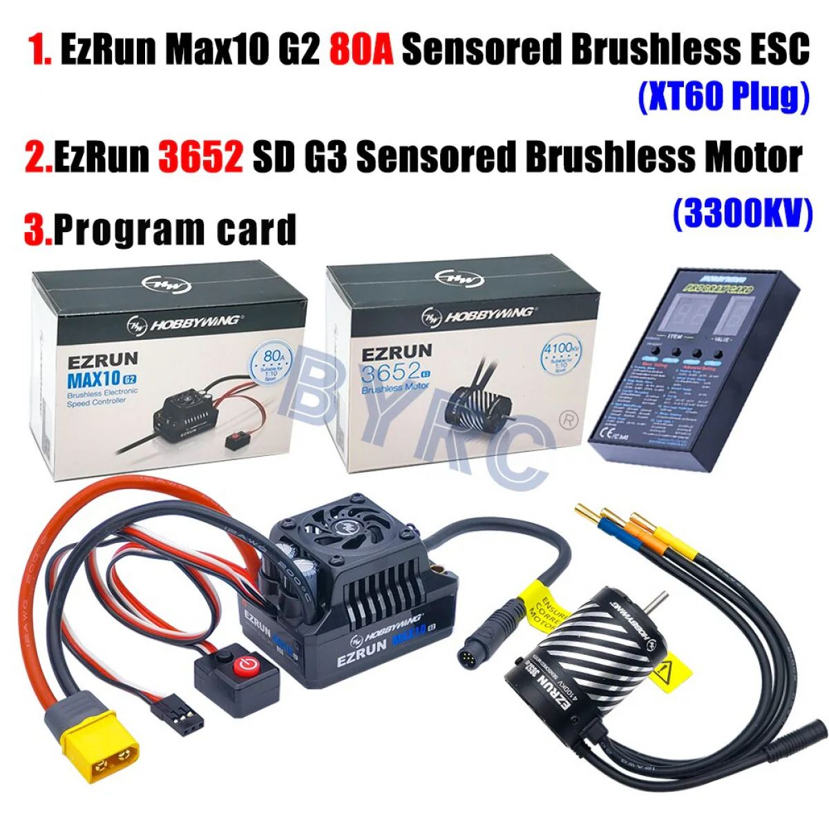 Бесколлекторный ESC HobbyWing EZRUN MAX10 G2 80A с мотором 3652 SD G3 5400/4100/3300KV для 1/10 RC Бесколлекторный ESC HobbyWing EZRUN MAX10 G2 80A с мотором 3652 SD G3 5400/4100/3300KV для 1/10 RC