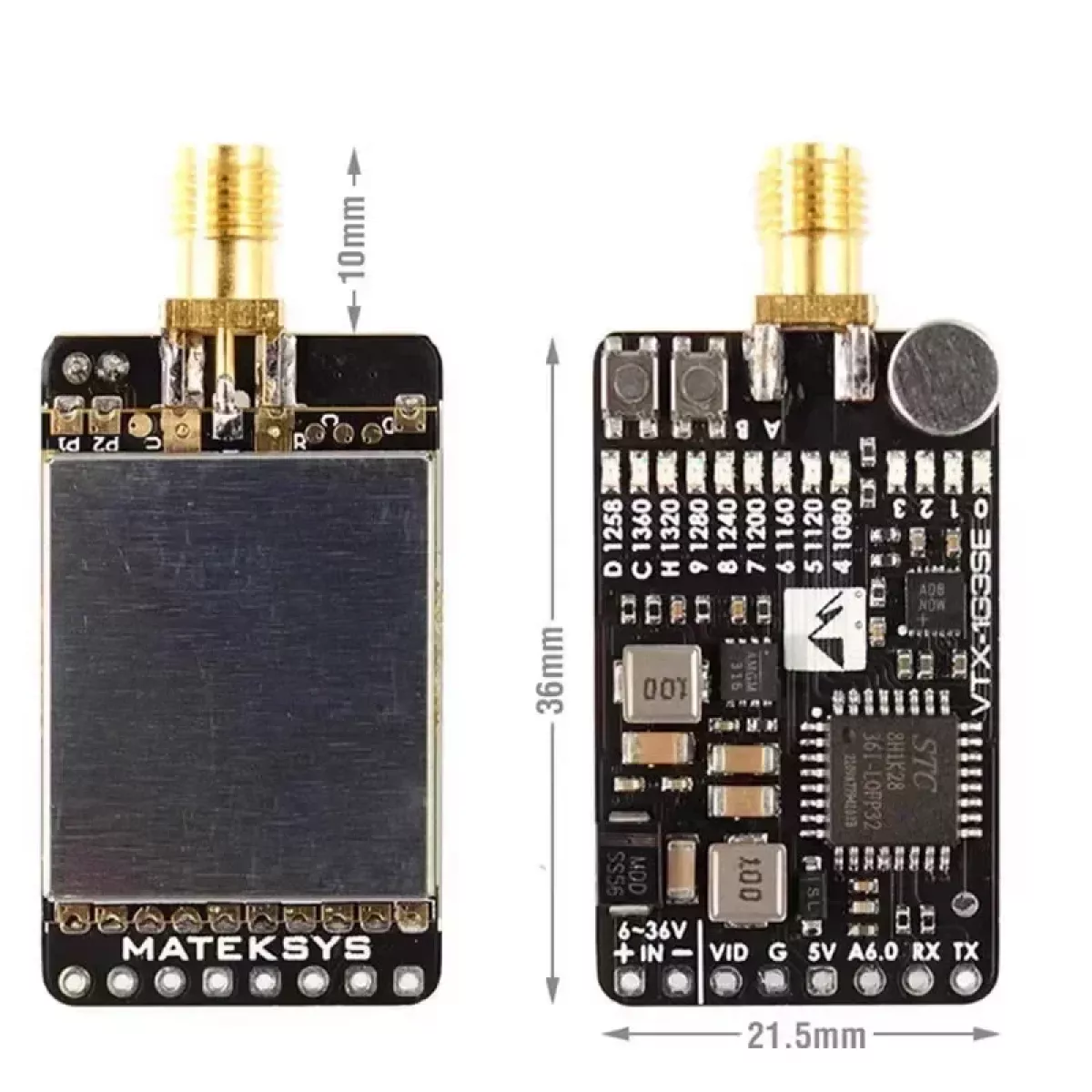 Передатчик и приёмник видеосигнала Matek 1.2G/1.3G 800mW 9CH для FPV дронов и моделей Передатчик и приёмник видеосигнала Matek 1.2G/1.3G 800mW 9CH для FPV дронов и моделей