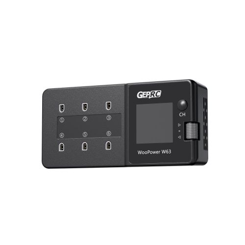 Умное зарядное устройство GEPRC WooPower W63 1S, 6 портов, 3A, PH2.0/BT2.0/A30, XT60, USB-C, IPS дисплей