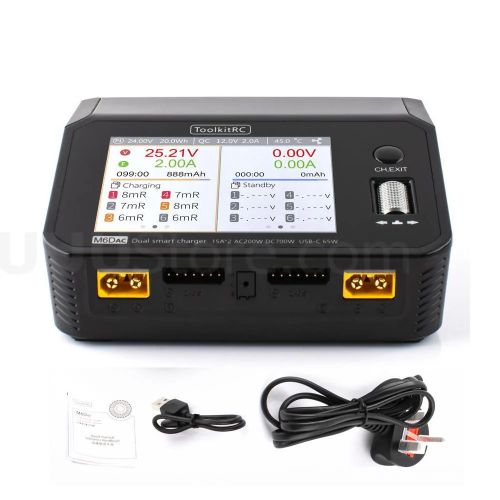 Зарядное устройство ToolkitRC M6DAC 350Вт x2 USB-C 65Вт AC/DC для 1-6S Lipo LiHV Lion NiMh Pb