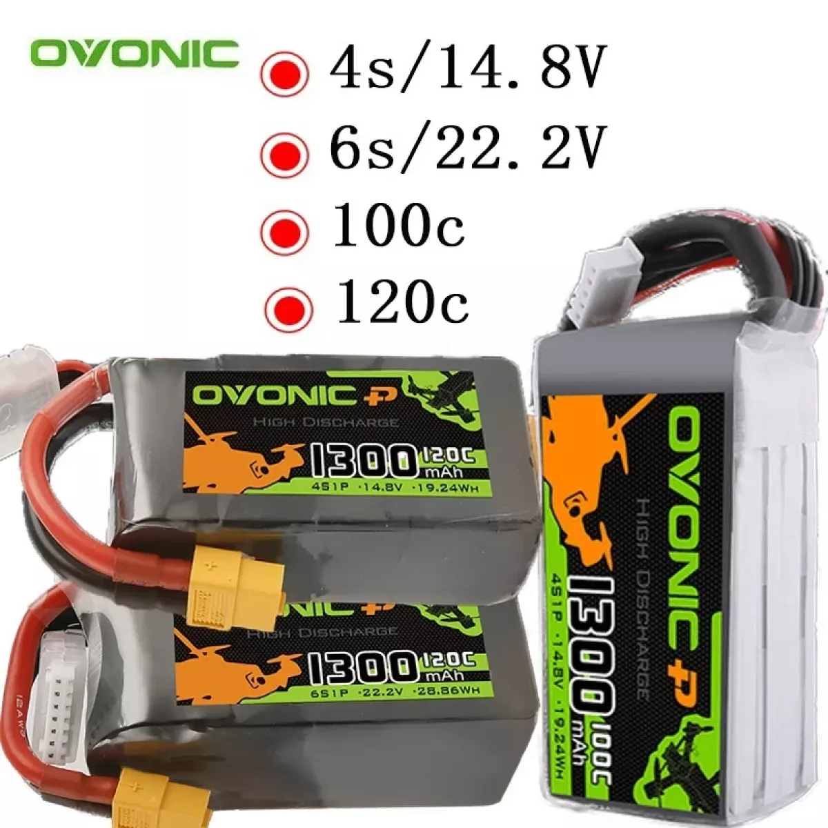 Аккумулятор LiPo Ovonic 4S/6S 14.8В/22.2В 1300мАч 100C/120C для дронов Аккумулятор LiPo Ovonic 4S/6S 14.8В/22.2В 1300мАч 100C/120C для дронов