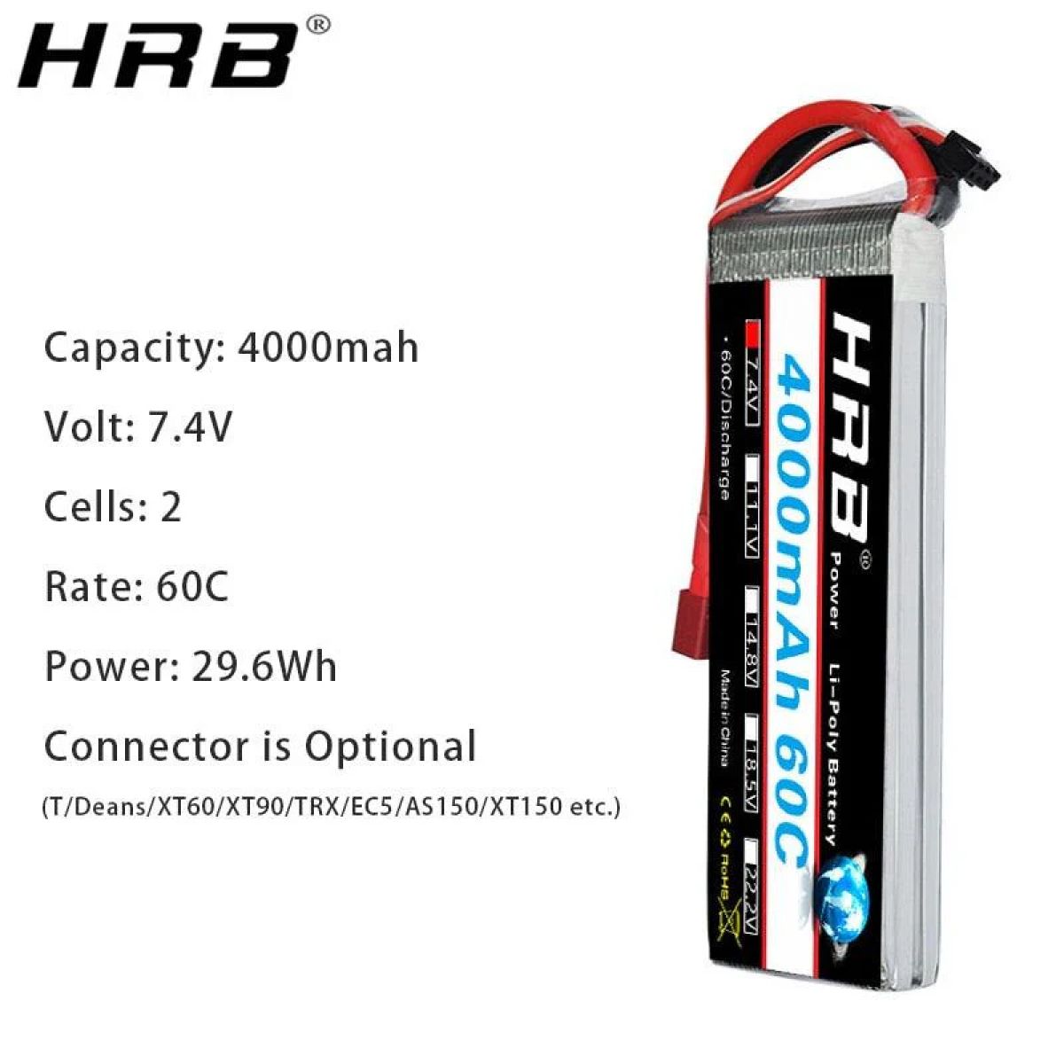 HRB Lipo 2S аккумулятор 7.4V 4000мАч 60C XT60 T EC2 EC3 EC5 XT90 XT30 для машин, лодок, дронов HRB Lipo 2S аккумулятор 7.4V 4000мАч 60C XT60 T EC2 EC3 EC5 XT90 XT30 для машин, лодок, дронов
