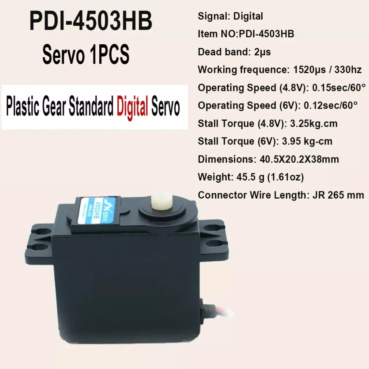 JX Servo PDI-4503HB/PS-4503HB — 3,95кг, пластиковые шестерни, стандартный цифровой/аналоговый серво для RC авто, лодок, дронов JX Servo PDI-4503HB/PS-4503HB — 3,95кг, пластиковые шестерни, стандартный цифровой/аналоговый серво для RC авто, лодок, дронов