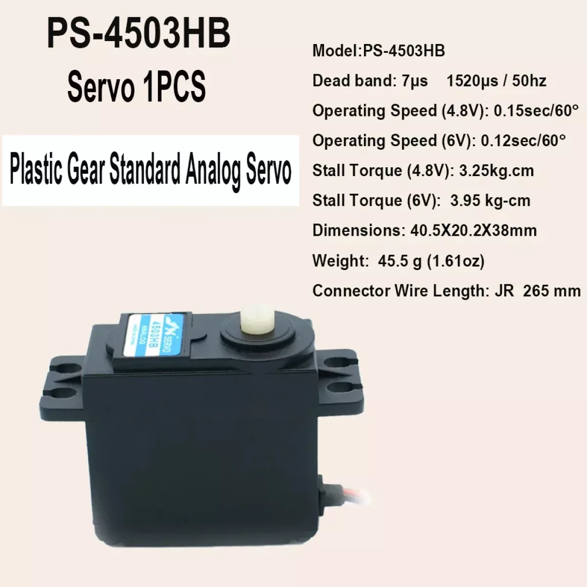 JX Servo PDI-4503HB/PS-4503HB — 3,95кг, пластиковые шестерни, стандартный цифровой/аналоговый серво для RC авто, лодок, дронов JX Servo PDI-4503HB/PS-4503HB — 3,95кг, пластиковые шестерни, стандартный цифровой/аналоговый серво для RC авто, лодок, дронов