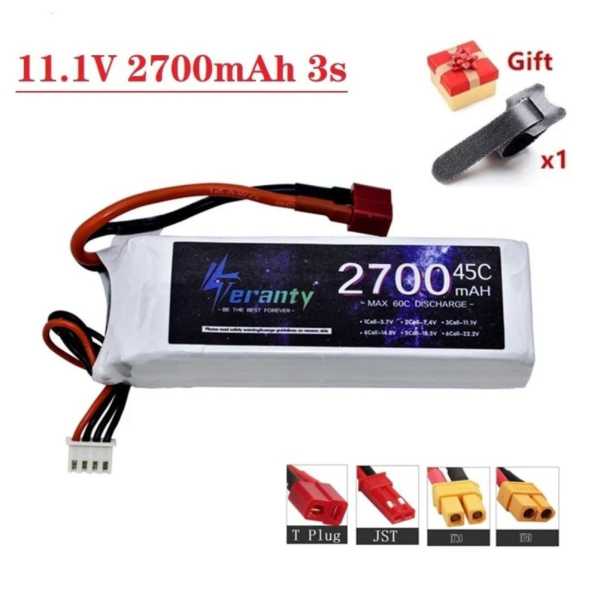 Аккумулятор LiPo 3S 11.1V 2700mAh 45C для квадрокоптера, авто, самолёта, лодки – запасной элемент Аккумулятор LiPo 3S 11.1V 2700mAh 45C для квадрокоптера, авто, самолёта, лодки – запасной элемент