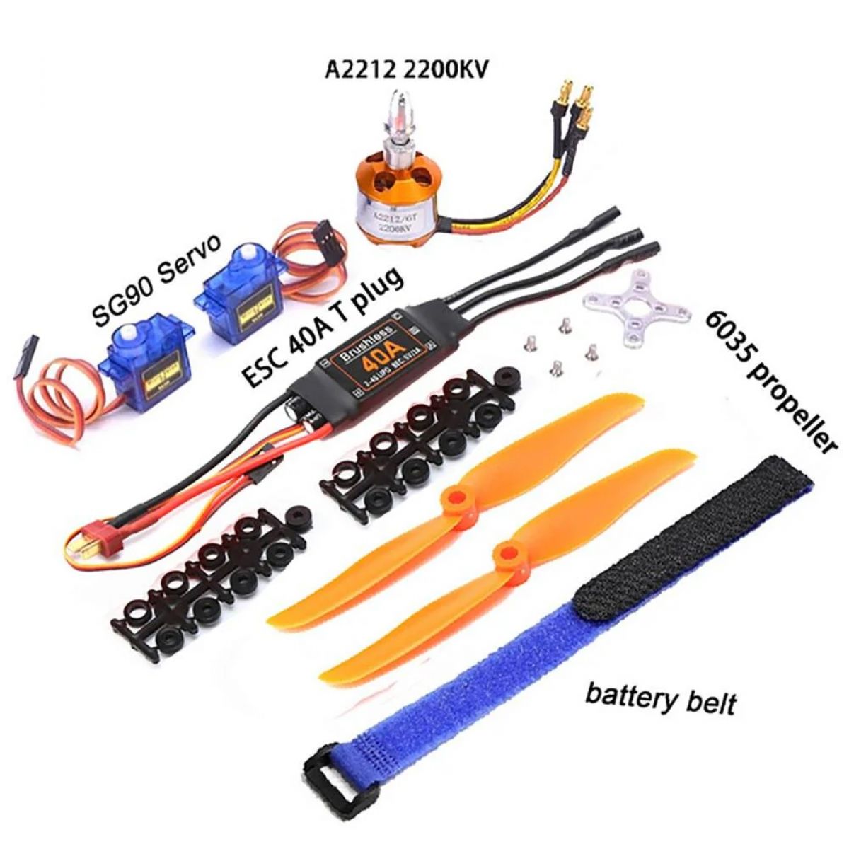 Бесколлекторный мотор A2212 1000KV/1400KV/2200KV, ESC 30A/40A BLheli, SG90 9G серво для RC самолёта Бесколлекторный мотор A2212 1000KV/1400KV/2200KV, ESC 30A/40A BLheli, SG90 9G серво для RC самолёта