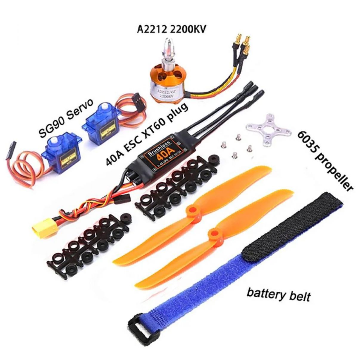 Бесколлекторный мотор A2212 1000KV/1400KV/2200KV, ESC 30A/40A BLheli, SG90 9G серво для RC самолёта Бесколлекторный мотор A2212 1000KV/1400KV/2200KV, ESC 30A/40A BLheli, SG90 9G серво для RC самолёта