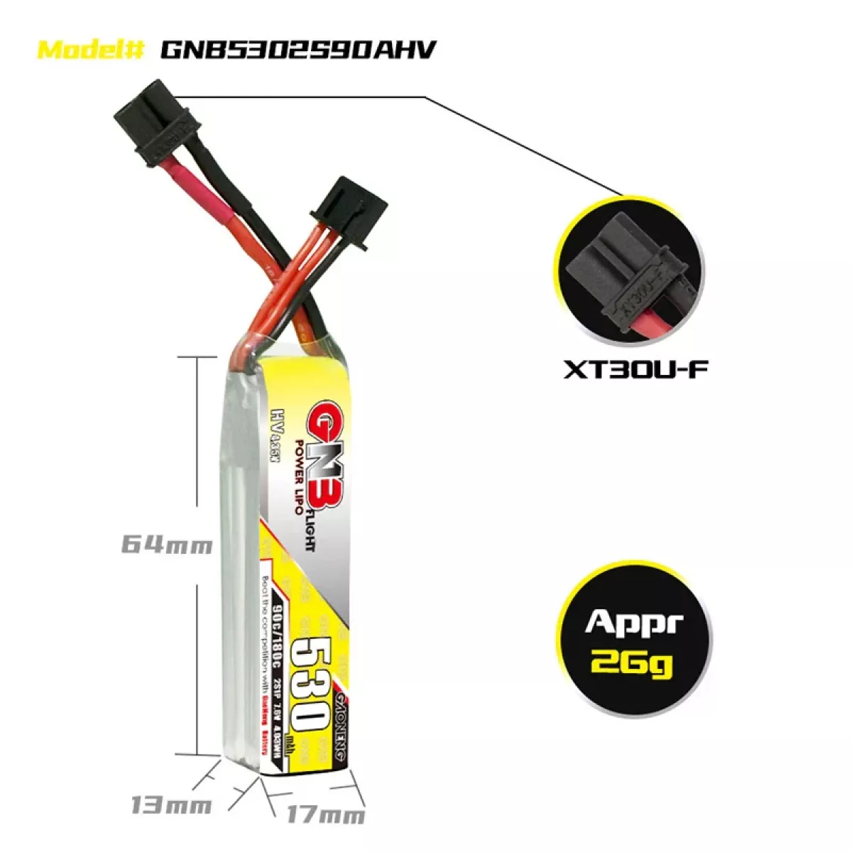 Набор 5 шт. GNB HV LiPo 530mAh 90C/180C 1S-6S с разъёмами PH2.0/XT30U-F для FPV дронов Набор 5 шт. GNB HV LiPo 530mAh 90C/180C 1S-6S с разъёмами PH2.0/XT30U-F для FPV дронов