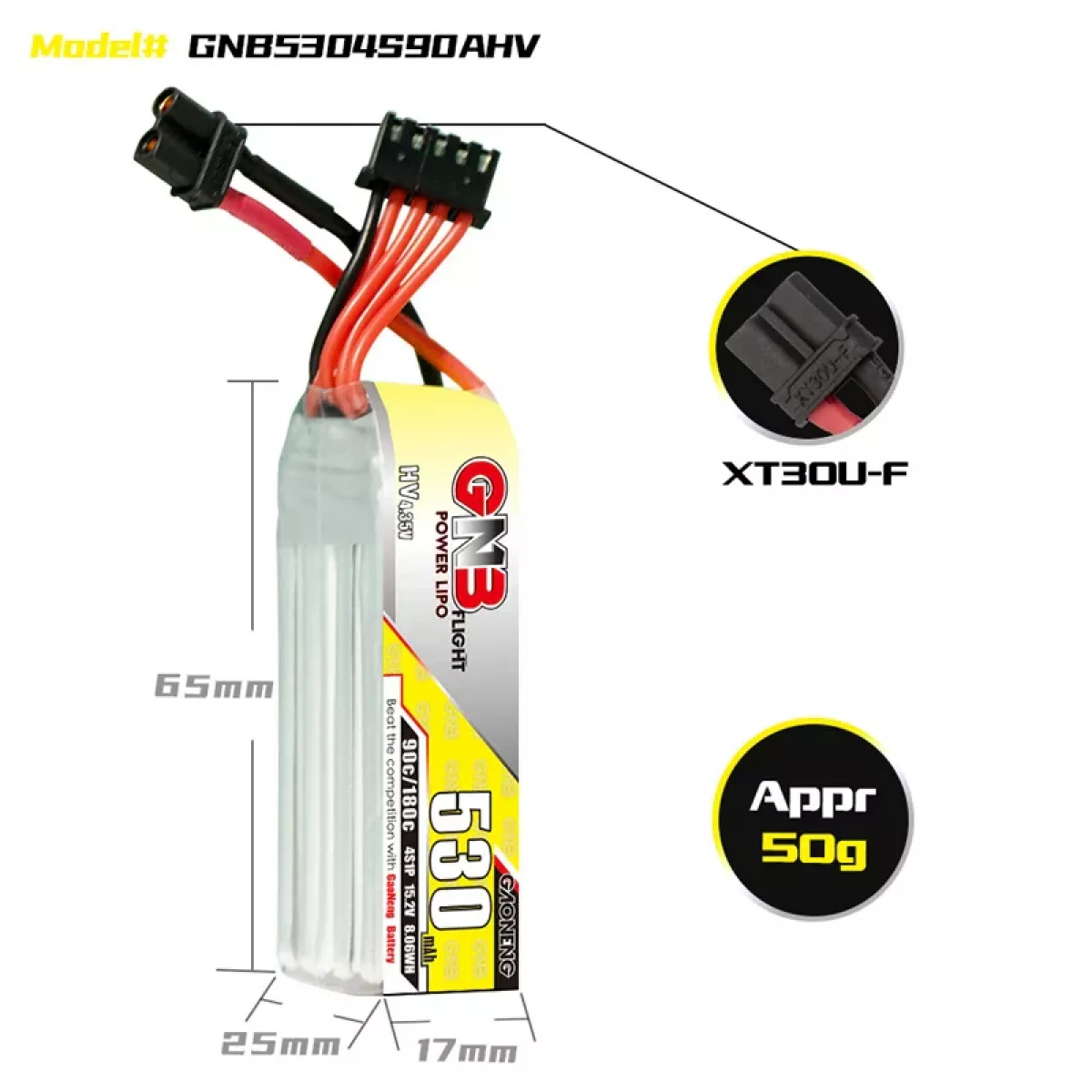 Набор 5 шт. GNB HV LiPo 530mAh 90C/180C 1S-6S с разъёмами PH2.0/XT30U-F для FPV дронов Набор 5 шт. GNB HV LiPo 530mAh 90C/180C 1S-6S с разъёмами PH2.0/XT30U-F для FPV дронов