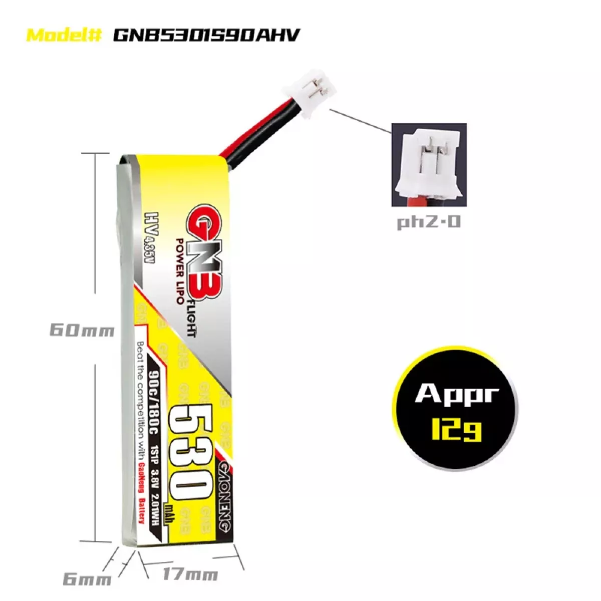 Набор 5 шт. GNB HV LiPo 530mAh 90C/180C 1S-6S с разъёмами PH2.0/XT30U-F для FPV дронов Набор 5 шт. GNB HV LiPo 530mAh 90C/180C 1S-6S с разъёмами PH2.0/XT30U-F для FPV дронов