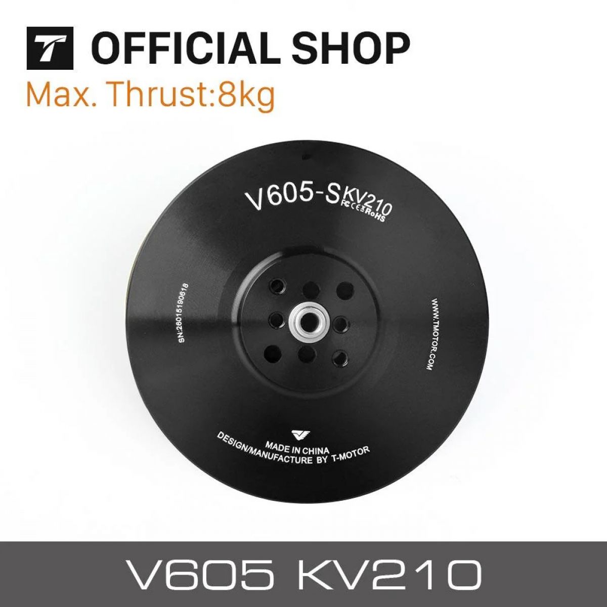Бесколлекторный мотор T-motor V605-S KV210 12S, 8 кг тяги для мультикоптеров и VTOL квадрокоптеров Бесколлекторный мотор T-motor V605-S KV210 12S, 8 кг тяги для мультикоптеров и VTOL квадрокоптеров