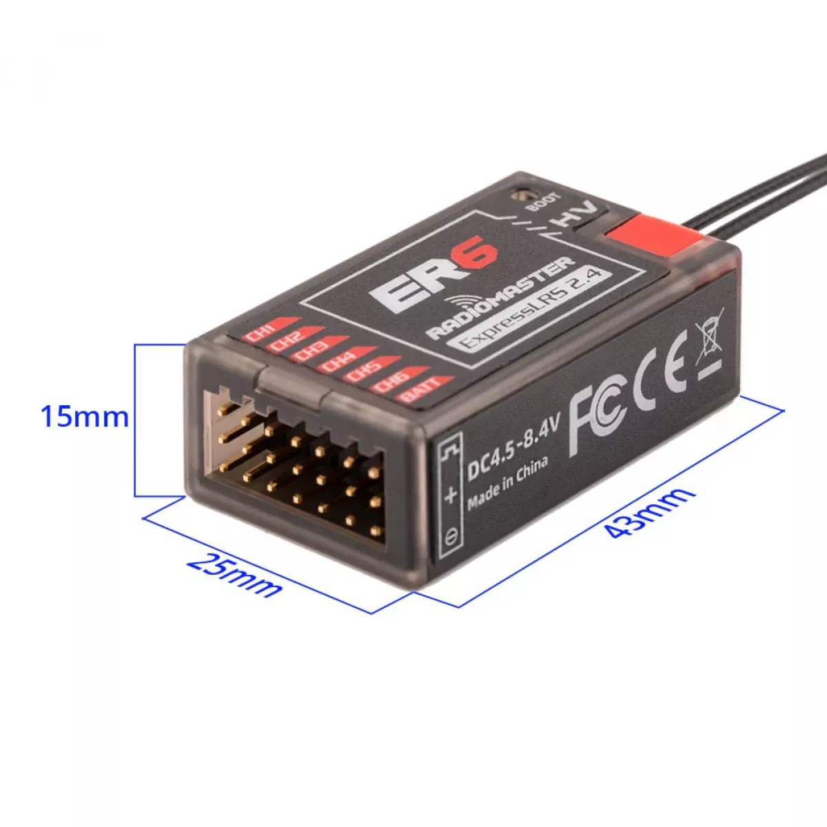 Радиоприёмник RadioMaster ER6 2.4GHz ELRS PWM для самолётов и дронов фиксированного крыла Радиоприёмник RadioMaster ER6 2.4GHz ELRS PWM для самолётов и дронов фиксированного крыла