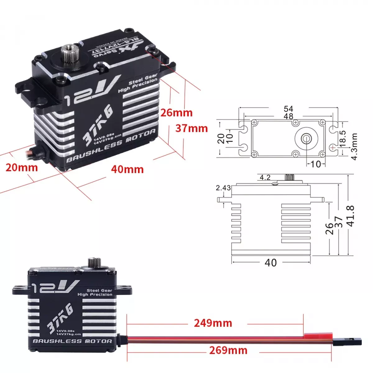 JX Servo BLS-12V7137 — 14В 37кг 120° 0.08сек/60° высокоточный сервопривод для RC авто, роботов, лодок JX Servo BLS-12V7137 — 14В 37кг 120° 0.08сек/60° высокоточный сервопривод для RC авто, роботов, лодок
