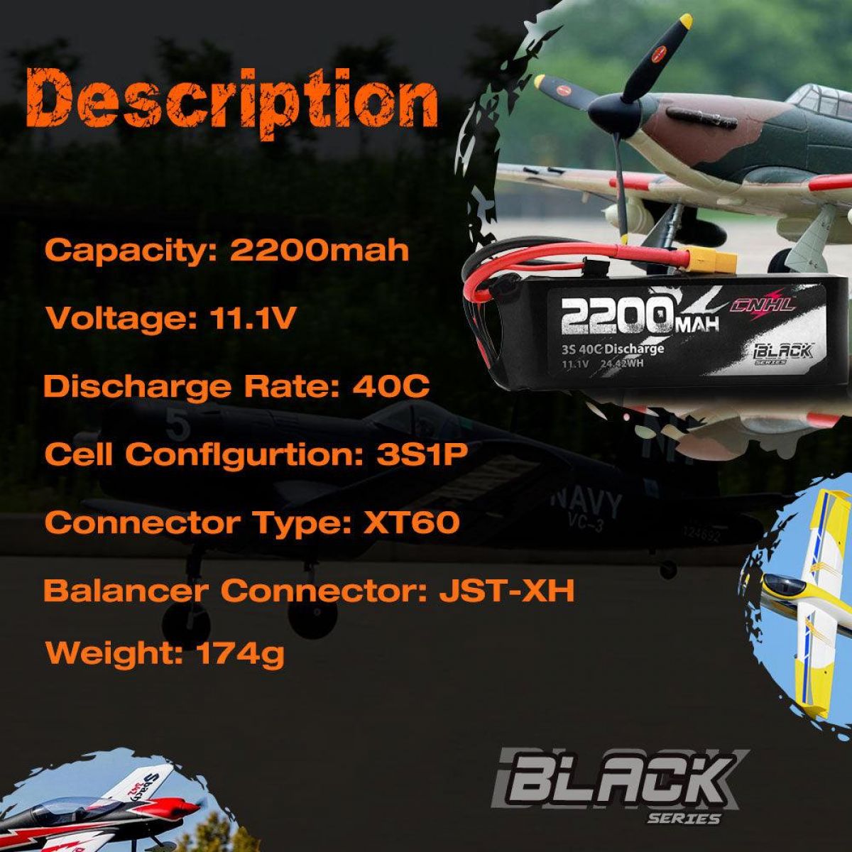 2 шт. аккумуляторов CNHL 2200мАч 3S/4S/6S 11.1В/14.8В/22.2В LiPo с XT60 для RC, FPV, дронов, самолетов 2 шт. аккумуляторов CNHL 2200мАч 3S/4S/6S 11.1В/14.8В/22.2В LiPo с XT60 для RC, FPV, дронов, самолетов
