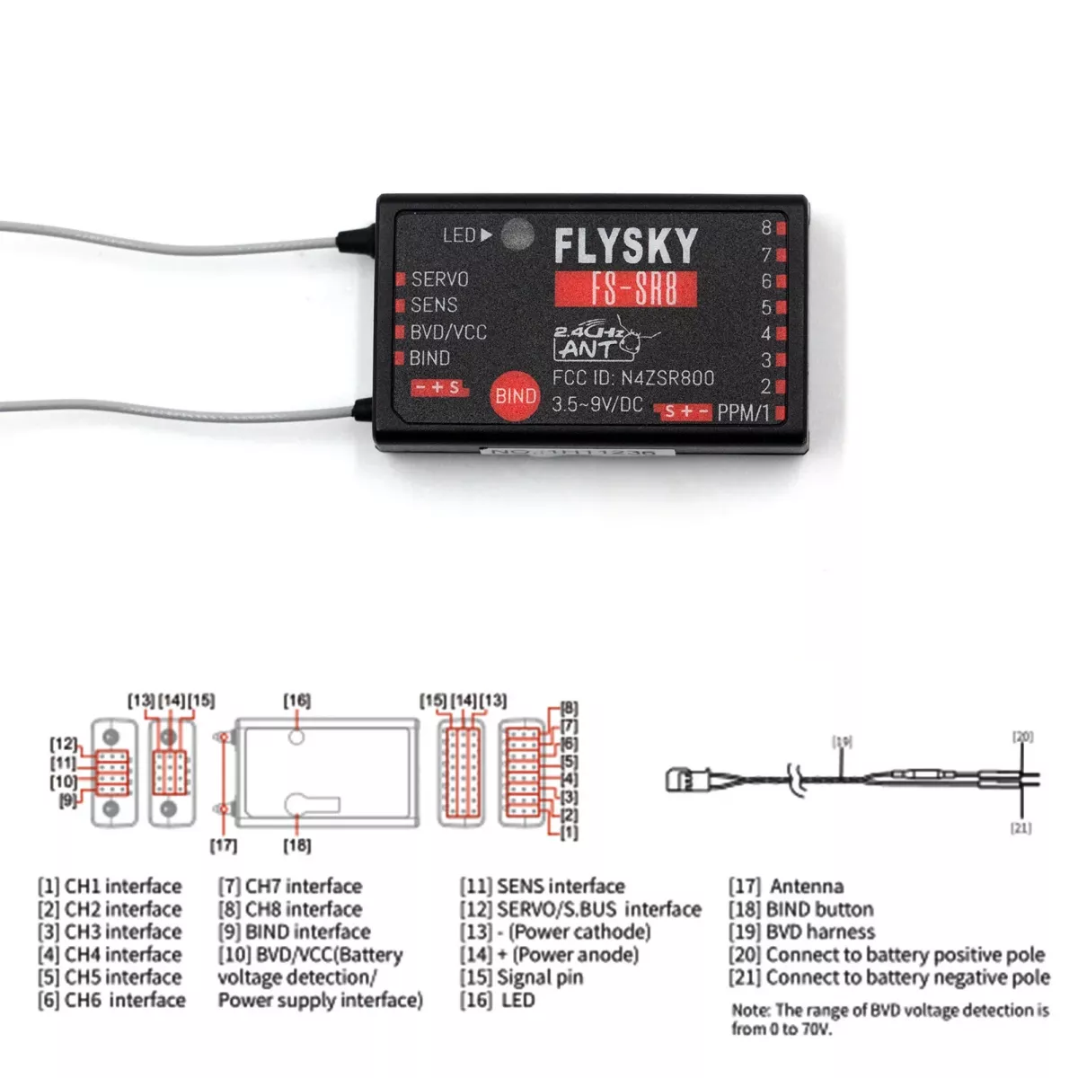 FLYSKY FS-SR8 2.4G 8CH приёмник ANT, 3.5-9В, для пульта FS-ST8, RC вертолётов, авто, катеров FLYSKY FS-SR8 2.4G 8CH приёмник ANT, 3.5-9В, для пульта FS-ST8, RC вертолётов, авто, катеров