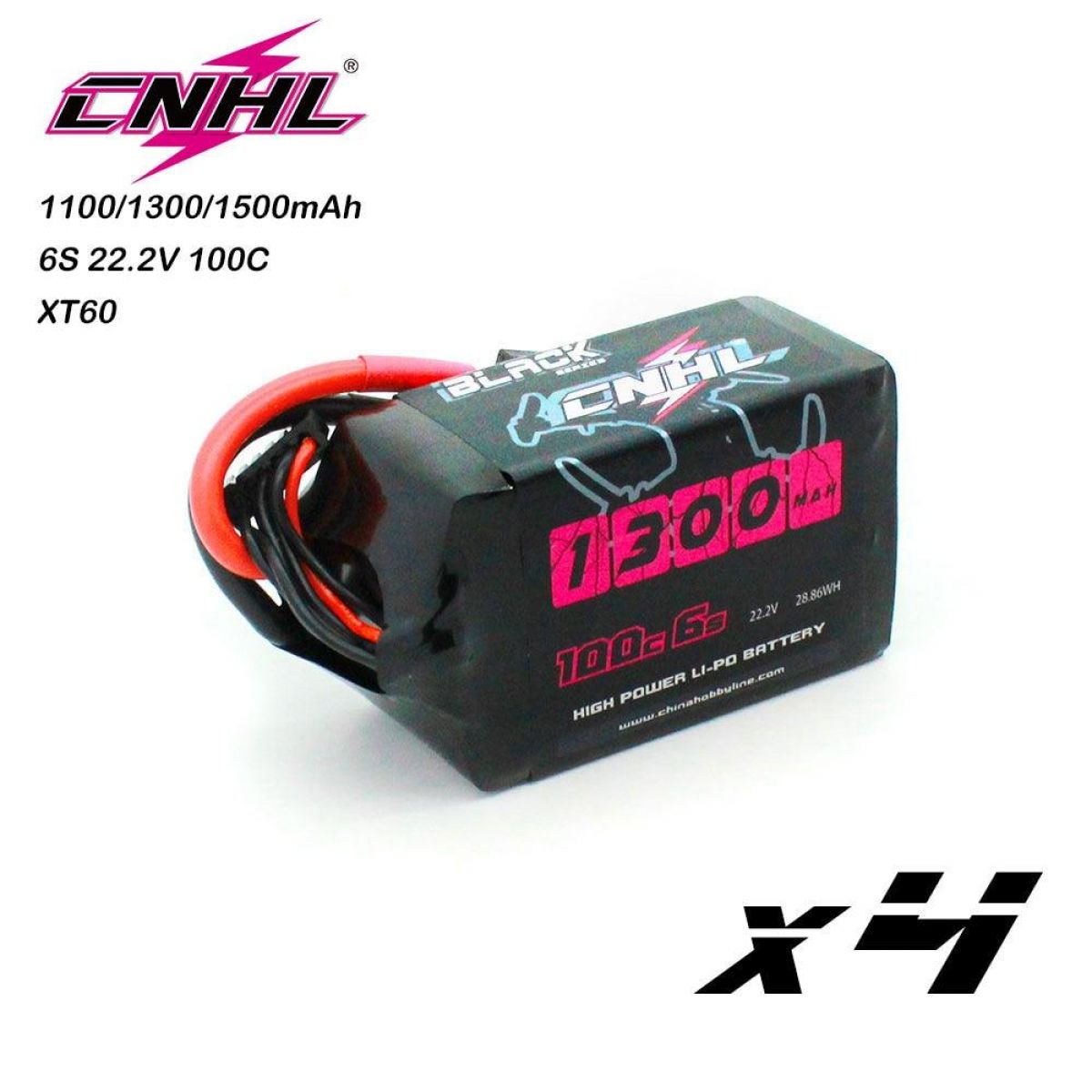 Комплект 4шт CNHL 6S LiPo аккумуляторов 22.2В 1100/1300/1500мАч 100C XT60 для FPV дрона и RC моделей Комплект 4шт CNHL 6S LiPo аккумуляторов 22.2В 1100/1300/1500мАч 100C XT60 для FPV дрона и RC моделей