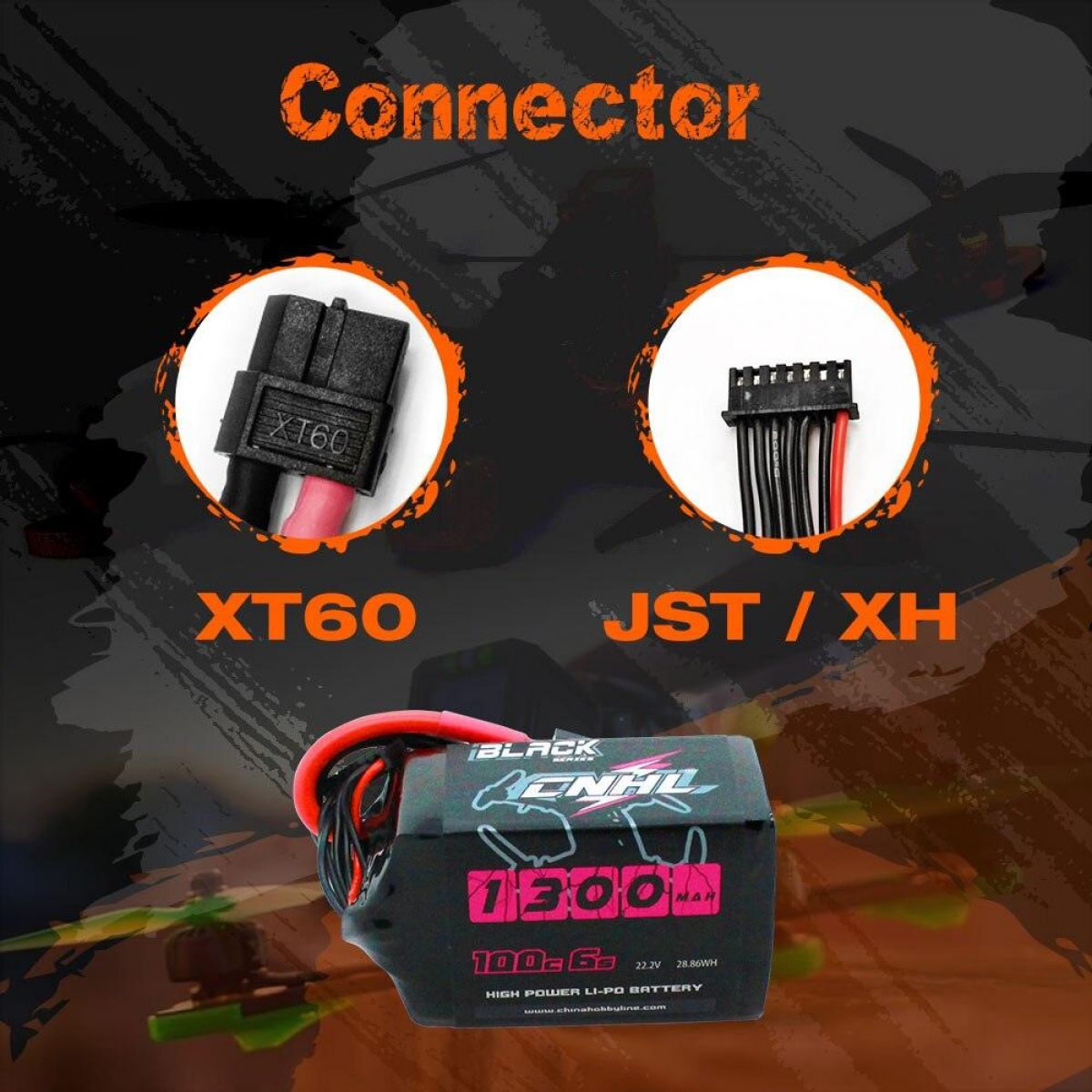 Комплект 4шт CNHL 6S LiPo аккумуляторов 22.2В 1100/1300/1500мАч 100C XT60 для FPV дрона и RC моделей Комплект 4шт CNHL 6S LiPo аккумуляторов 22.2В 1100/1300/1500мАч 100C XT60 для FPV дрона и RC моделей