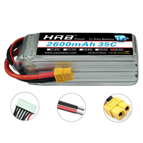 Комплект 2 шт. HRB 6S 22.2V Lipo 2600mAh XT60/T/EC5/XT90/AS150 для вертолёта Trex 500/470LM, FPV, RC