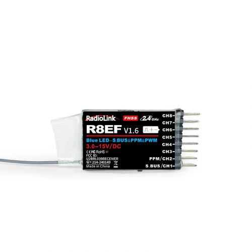 RadioLink R8EF 8-канальный SBUS PPM PWM приёмник 3–15В, дальность 2 км FHSS для авто, самолёта, дрона