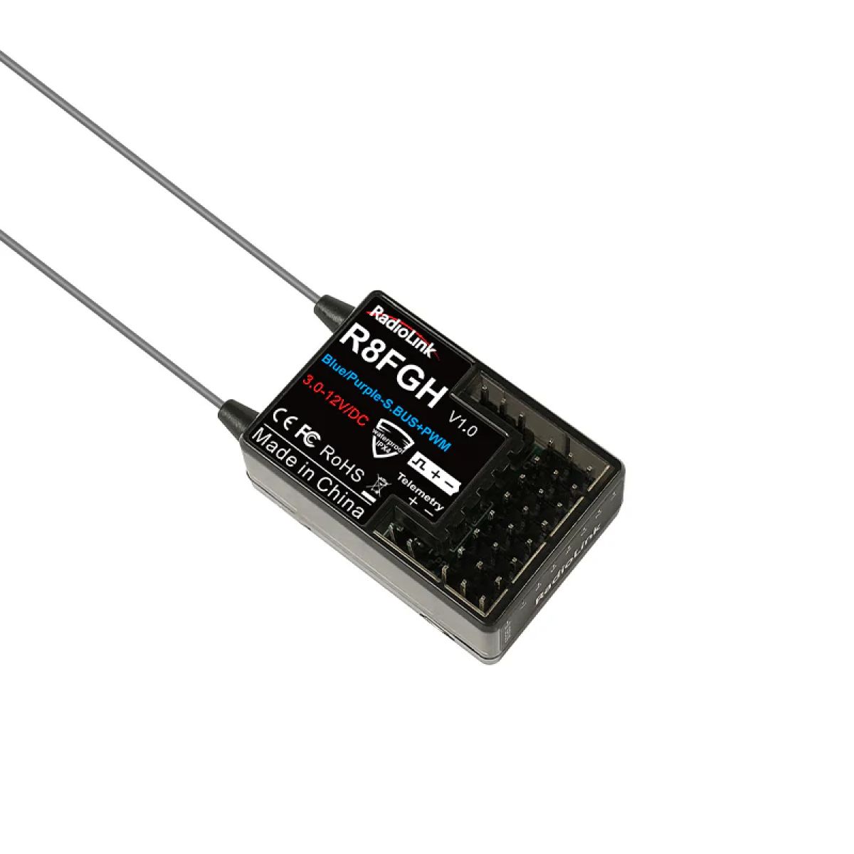 Приёмник RadioLink R8FGH 8CH с гироскопом, телеметрией, 3–12В, IPX4, SBUS+PWM, двойная антенна Приёмник RadioLink R8FGH 8CH с гироскопом, телеметрией, 3–12В, IPX4, SBUS+PWM, двойная антенна