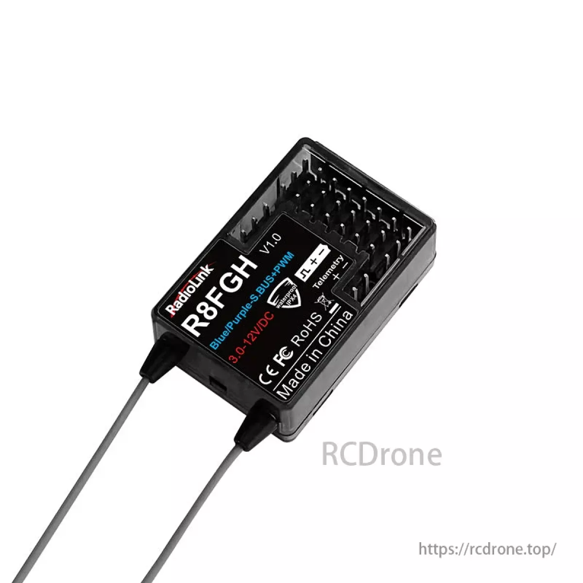 Приёмник RadioLink R8FGH 8CH с гироскопом, телеметрией, 3–12В, IPX4, SBUS+PWM, двойная антенна Приёмник RadioLink R8FGH 8CH с гироскопом, телеметрией, 3–12В, IPX4, SBUS+PWM, двойная антенна