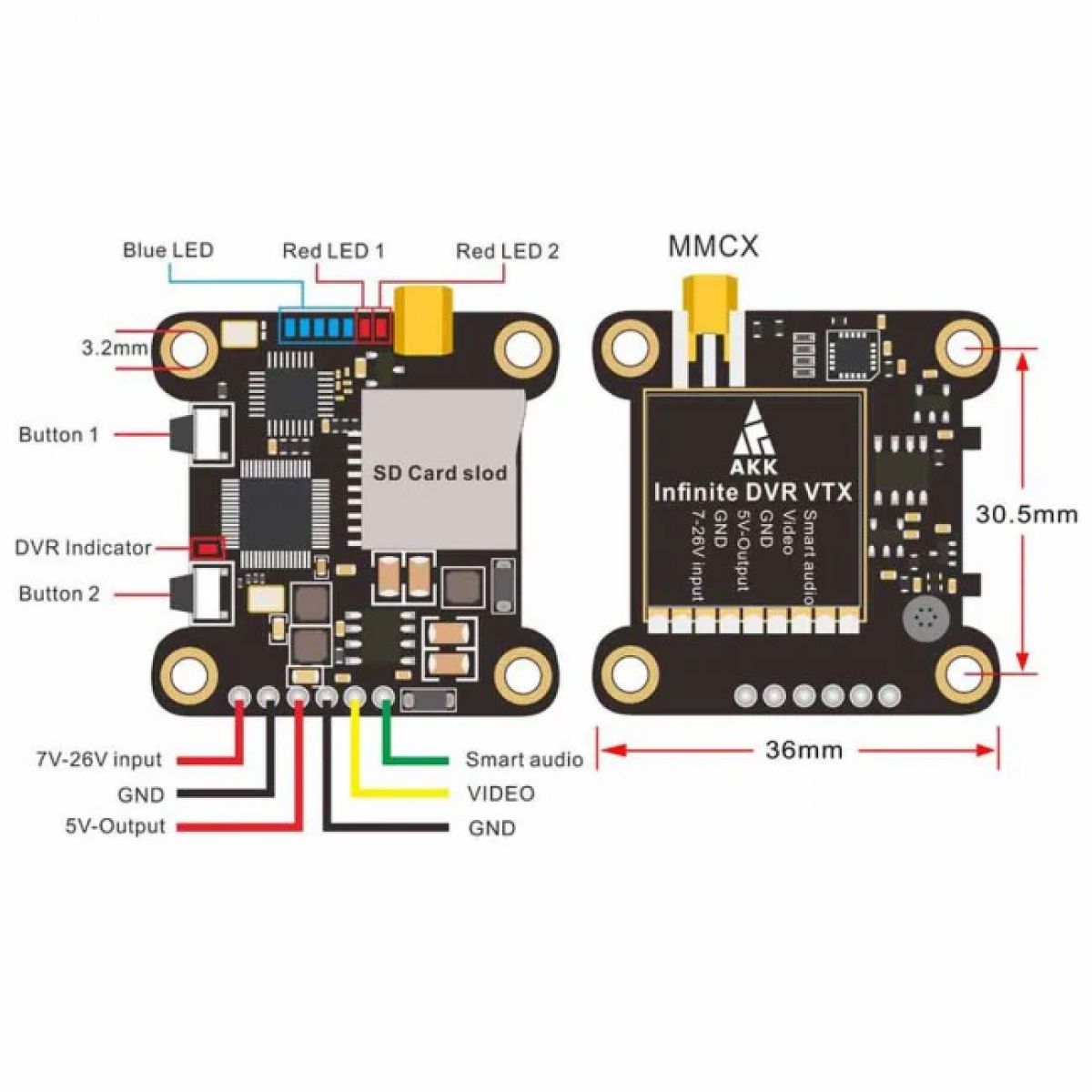 AKK Infinite DVR VTX — 5.8 ГГц 1000 мВт FPV видеопередатчик, поддержка OSD, дальнобойный вариант AKK Infinite DVR VTX — 5.8 ГГц 1000 мВт FPV видеопередатчик, поддержка OSD, дальнобойный вариант