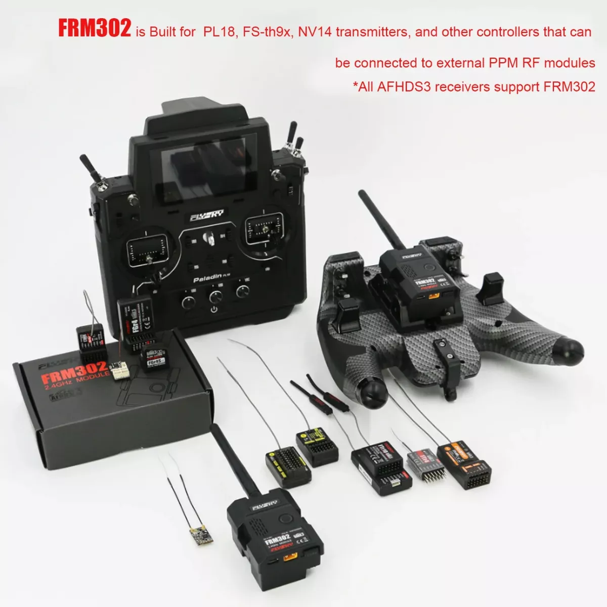 Модуль передатчика Flysky FRM302 2.4ГГц AFHDS 3 PPM/UART для PL18, FS-TH9X, NV14, FPV дрон Модуль передатчика Flysky FRM302 2.4ГГц AFHDS 3 PPM/UART для PL18, FS-TH9X, NV14, FPV дрон