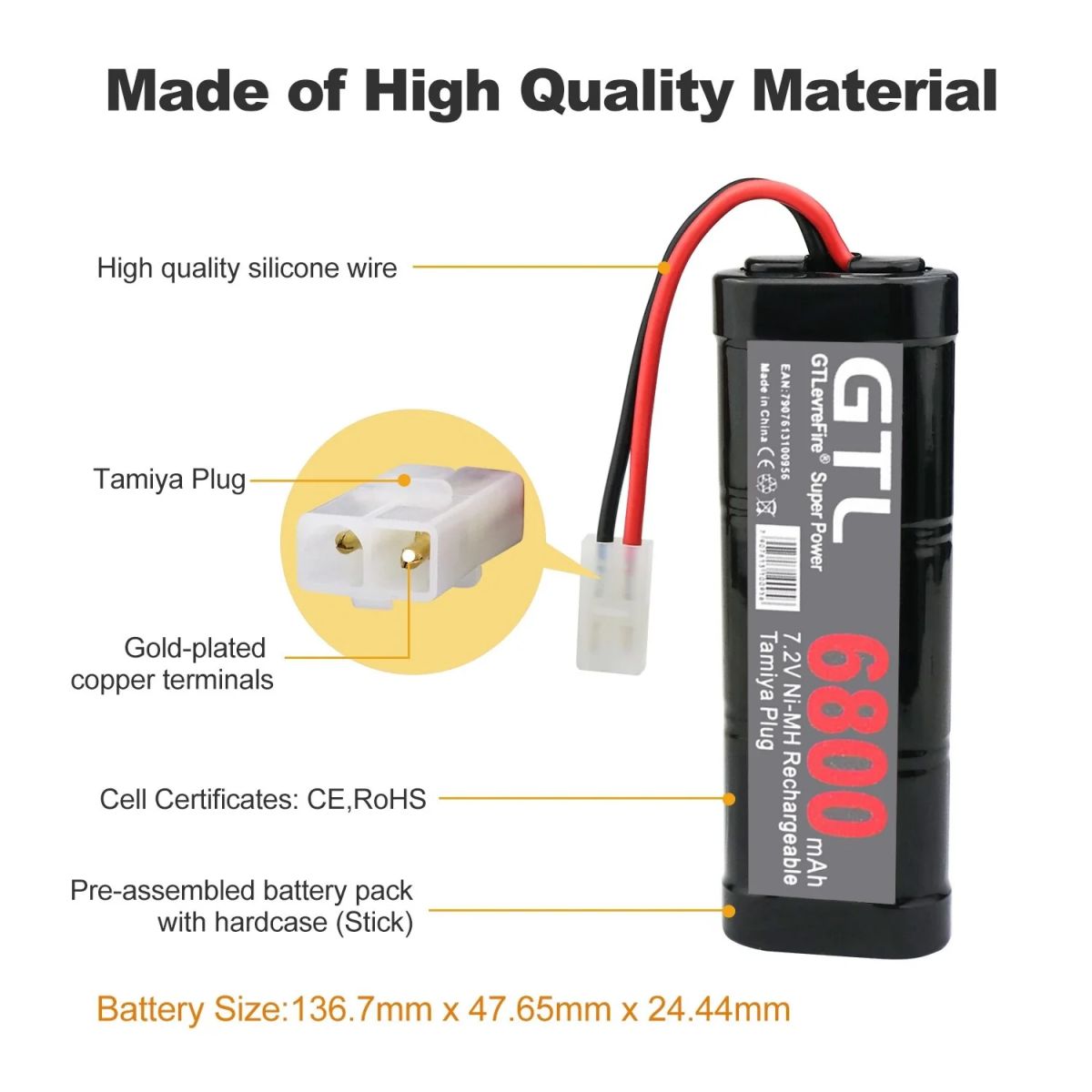 Mkepa 7.2V 6800mAh NiMH аккумулятор для радиоуправляемых моделей с разъёмом Tamiya Mkepa 7.2V 6800mAh NiMH аккумулятор для радиоуправляемых моделей с разъёмом Tamiya