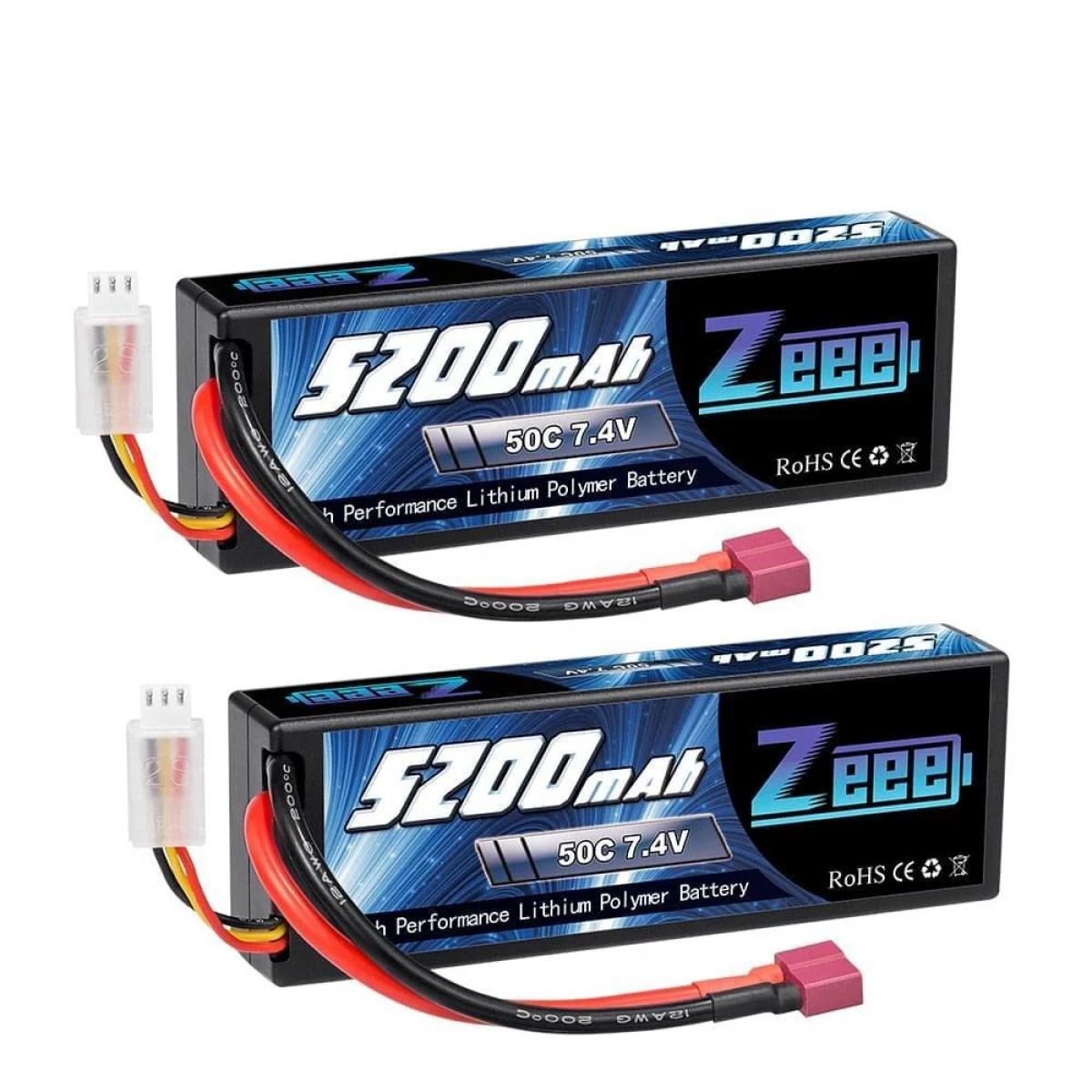 Аккумулятор Zeee 5200mAh 7.4V 50C 2S LiPo с T-разъёмом для RC машин, дронов, лодок, вертолётов Аккумулятор Zeee 5200mAh 7.4V 50C 2S LiPo с T-разъёмом для RC машин, дронов, лодок, вертолётов