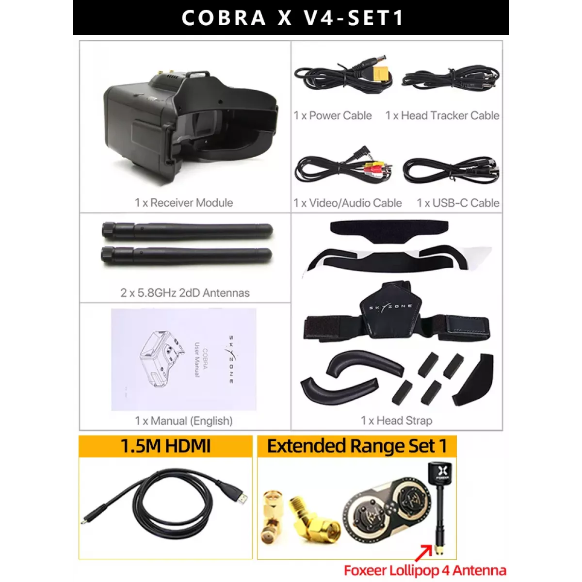 SKYZONE Cobra X V4 FPV очки 1280x720, 5.8G 48CH, DVR, Head Tracker, HDMI, обновление V2 SKYZONE Cobra X V4 FPV очки 1280x720, 5.8G 48CH, DVR, Head Tracker, HDMI, обновление V2