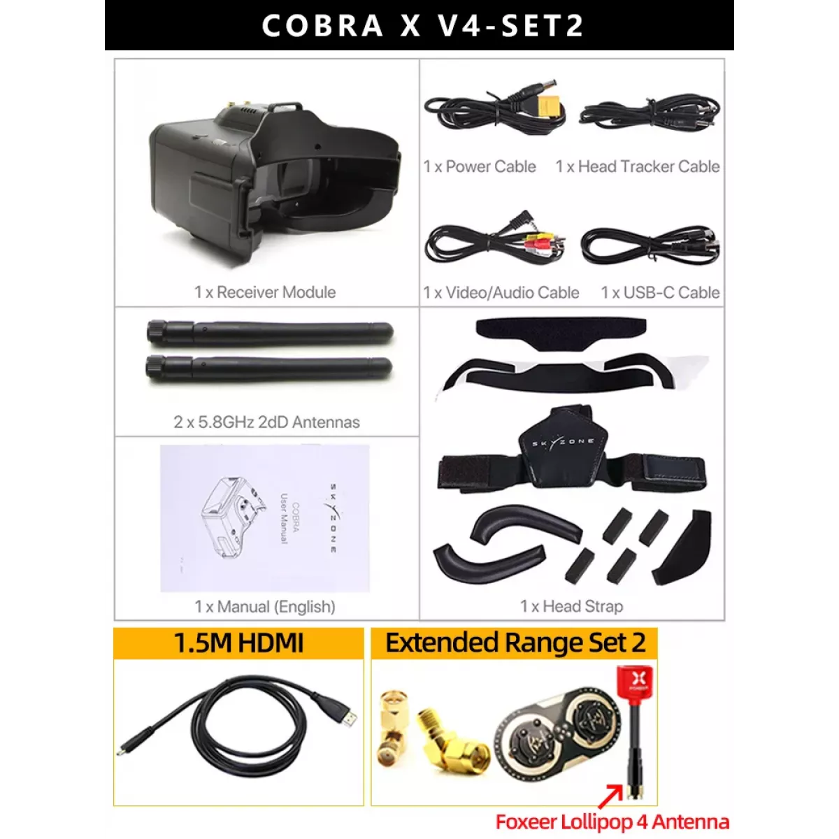 SKYZONE Cobra X V4 FPV очки 1280x720, 5.8G 48CH, DVR, Head Tracker, HDMI, обновление V2 SKYZONE Cobra X V4 FPV очки 1280x720, 5.8G 48CH, DVR, Head Tracker, HDMI, обновление V2