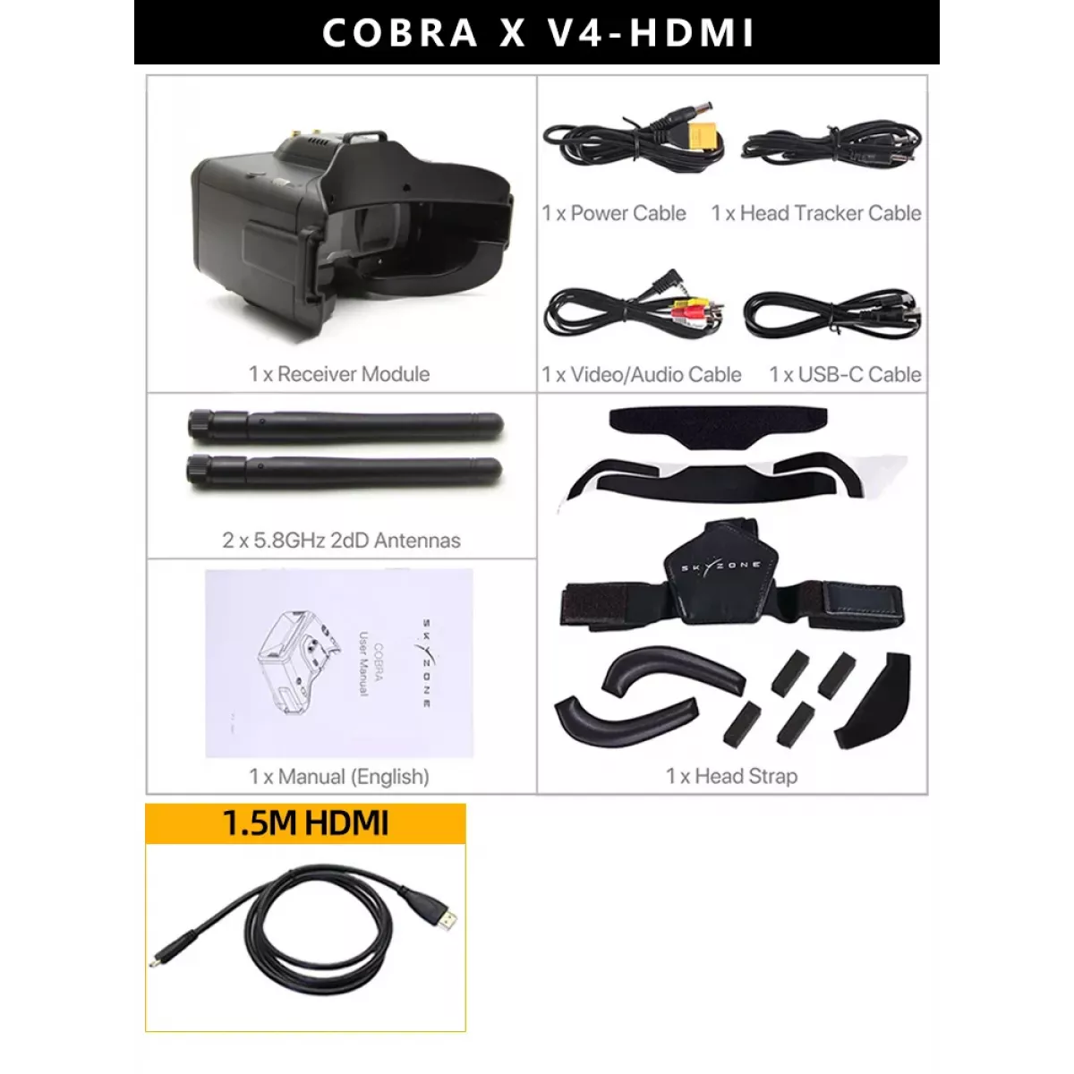 SKYZONE Cobra X V4 FPV очки 1280x720, 5.8G 48CH, DVR, Head Tracker, HDMI, обновление V2 SKYZONE Cobra X V4 FPV очки 1280x720, 5.8G 48CH, DVR, Head Tracker, HDMI, обновление V2