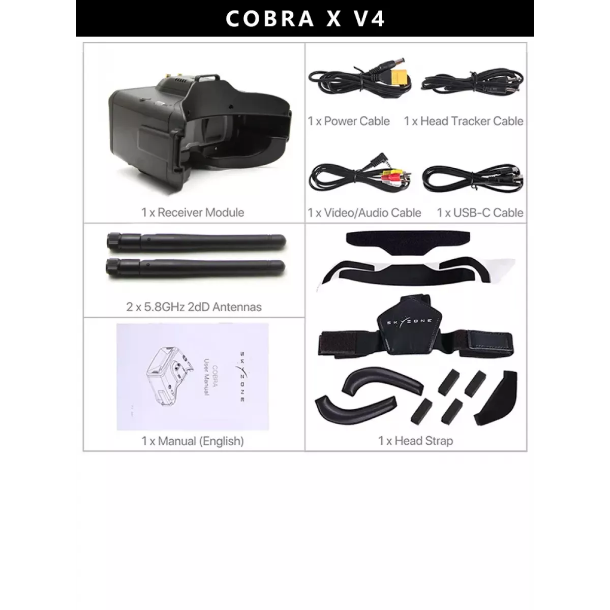 SKYZONE Cobra X V4 FPV очки 1280x720, 5.8G 48CH, DVR, Head Tracker, HDMI, обновление V2 SKYZONE Cobra X V4 FPV очки 1280x720, 5.8G 48CH, DVR, Head Tracker, HDMI, обновление V2